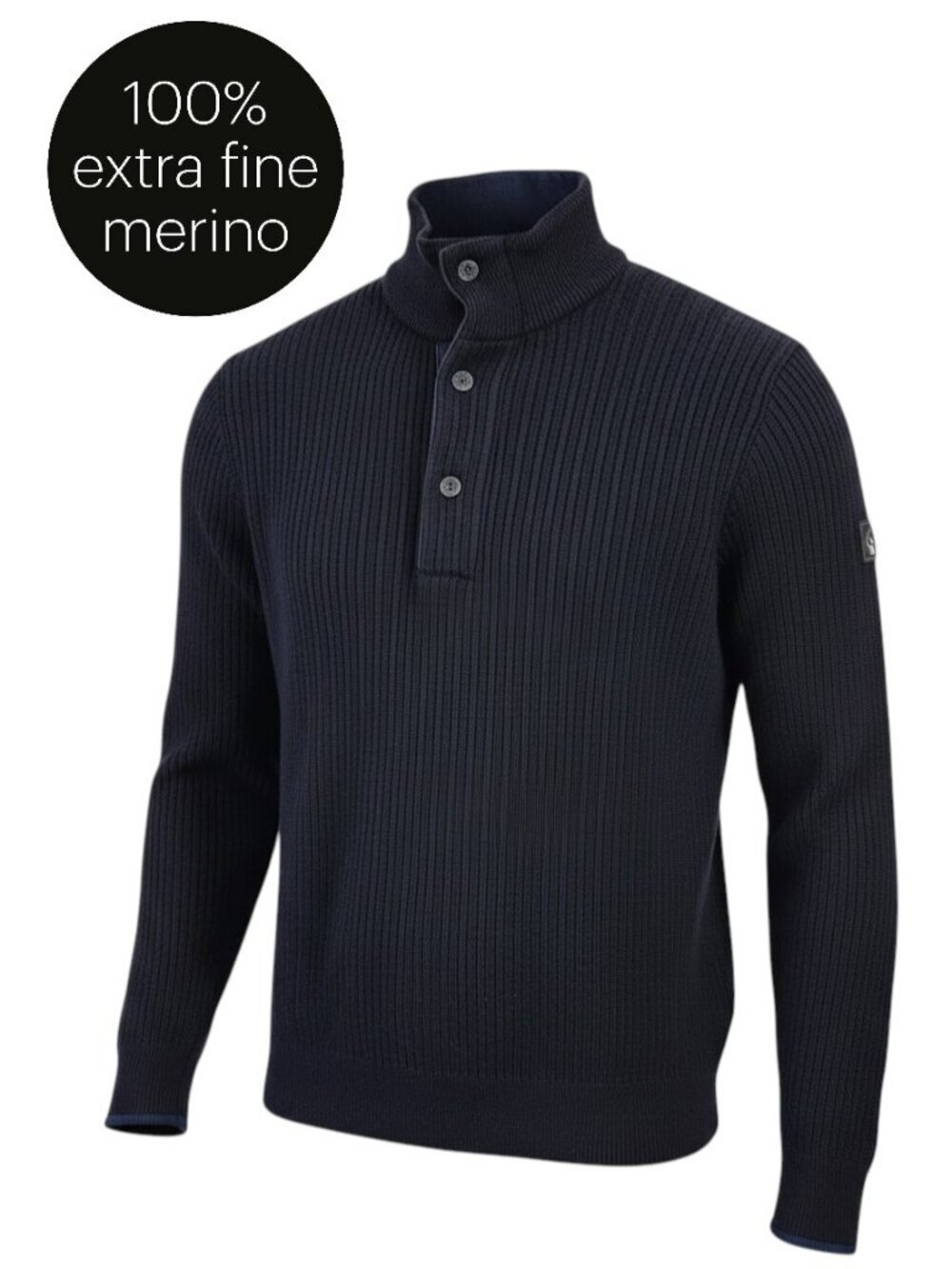 BENIGNI navy merino wool ribbed quarter button sweater size 48 (approx M)